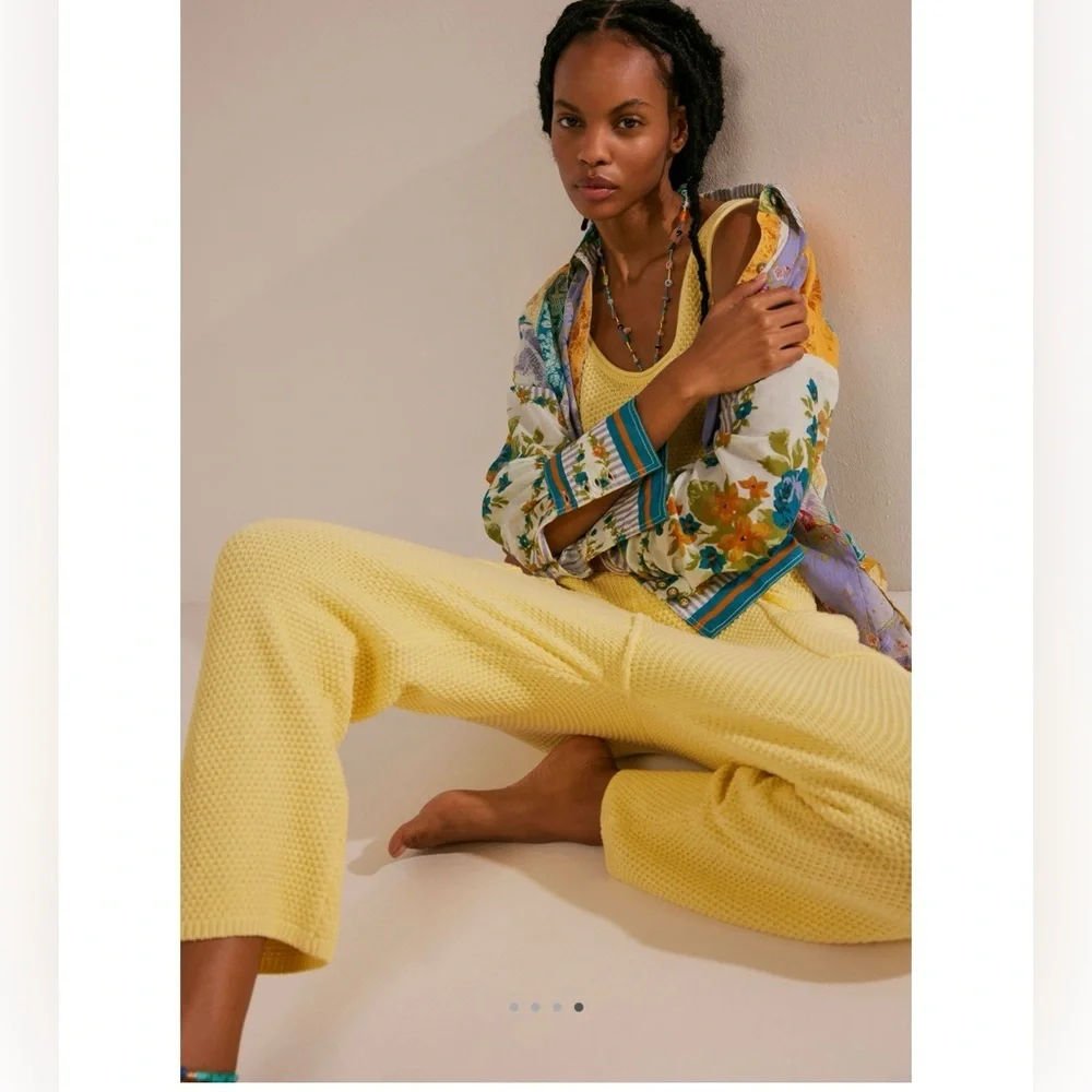 NWT FREE PEOPLE XS Hailee Sweater Jumpsuit Romper Yellow Tansy NEW FP BEACH - Picture 4 of 5